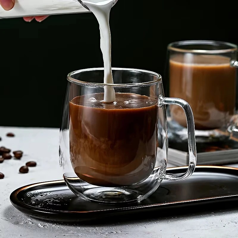 Double Wall Mug - كوب زجاجي مزدوج الجدار بمقبض مقاوم