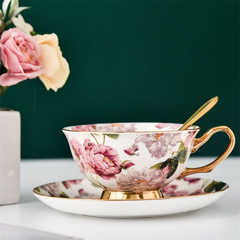 Coffee Tea English - طقم فناجين قهوة وصحون وملاعق أنيق